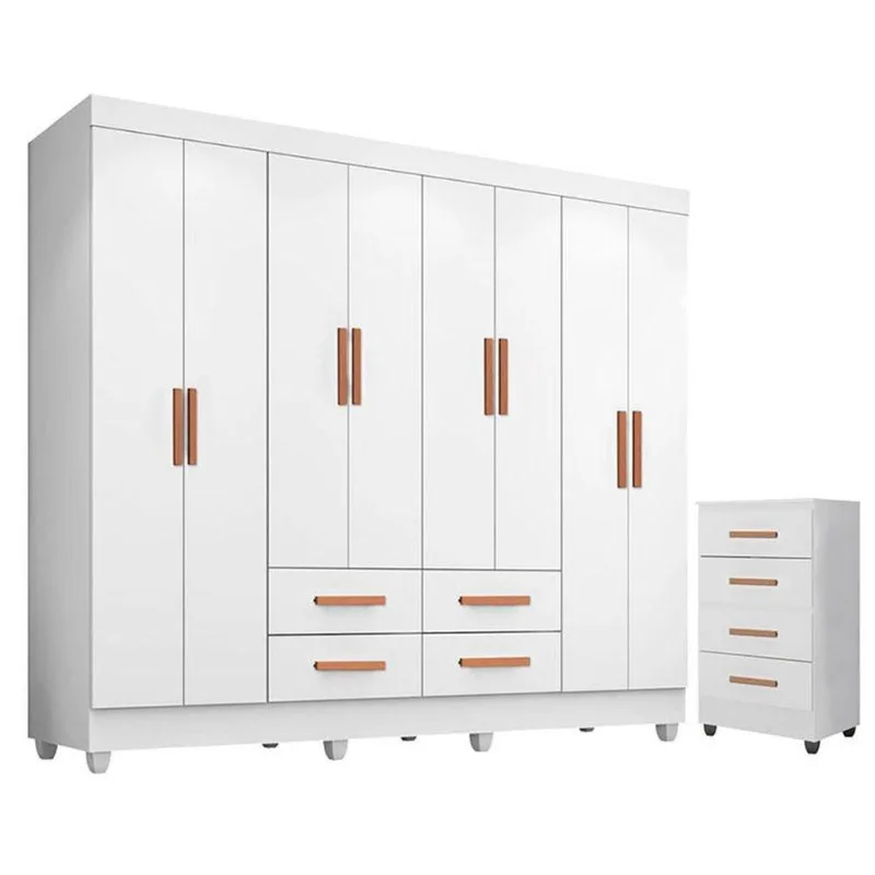 Guarda Roupa Casal Porto Com Cômoda Lite 4 Gavetas Branco Brilho - Móveis Leão