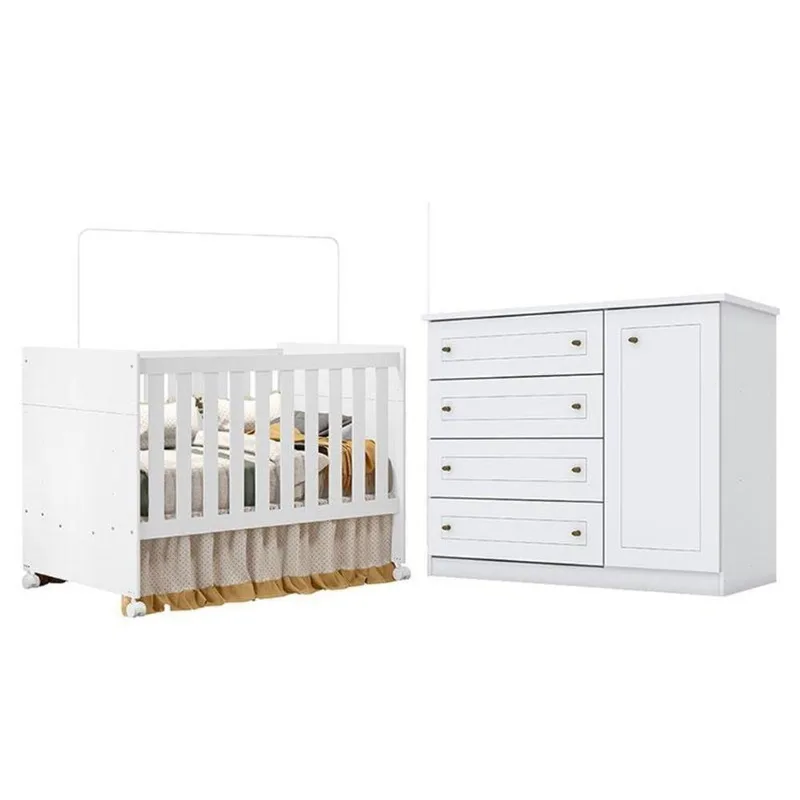 Berço Americano Katatau Branco Acetinado - Reller E Cômoda Infantil Americano Branco Hp - Henn