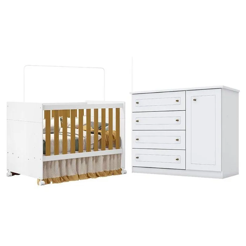 Berço Americano Katatau Branco Acetinado Savana - Reller E Cômoda Infantil Americano Branco Hp - Henn