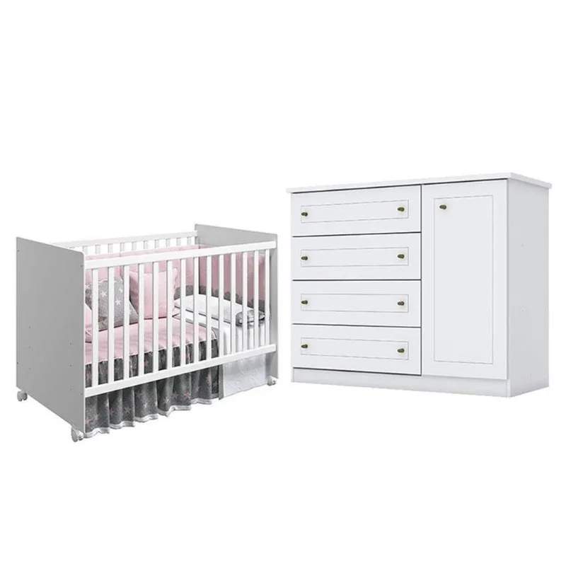 Berço Nacional Mel Branco Acetinado - Reller E Cômoda Infantil Americano Branco Hp - Henn