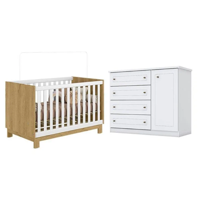 Berço Americano Mini Cama Q Encanto Slim Freijó Branco Acetinado - Qmovi E Cômoda Infantil Americano Branco Hp - Henn