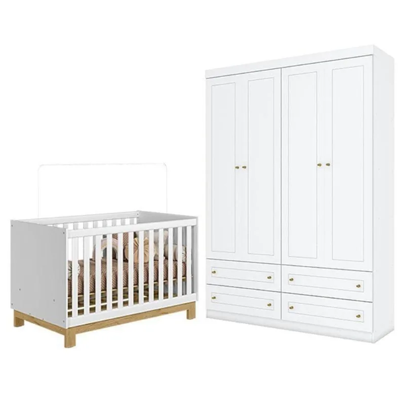 Conjunto Berço Mini Cama Americano Q Encanto Slim MDP Branco Acetinado Qmovi