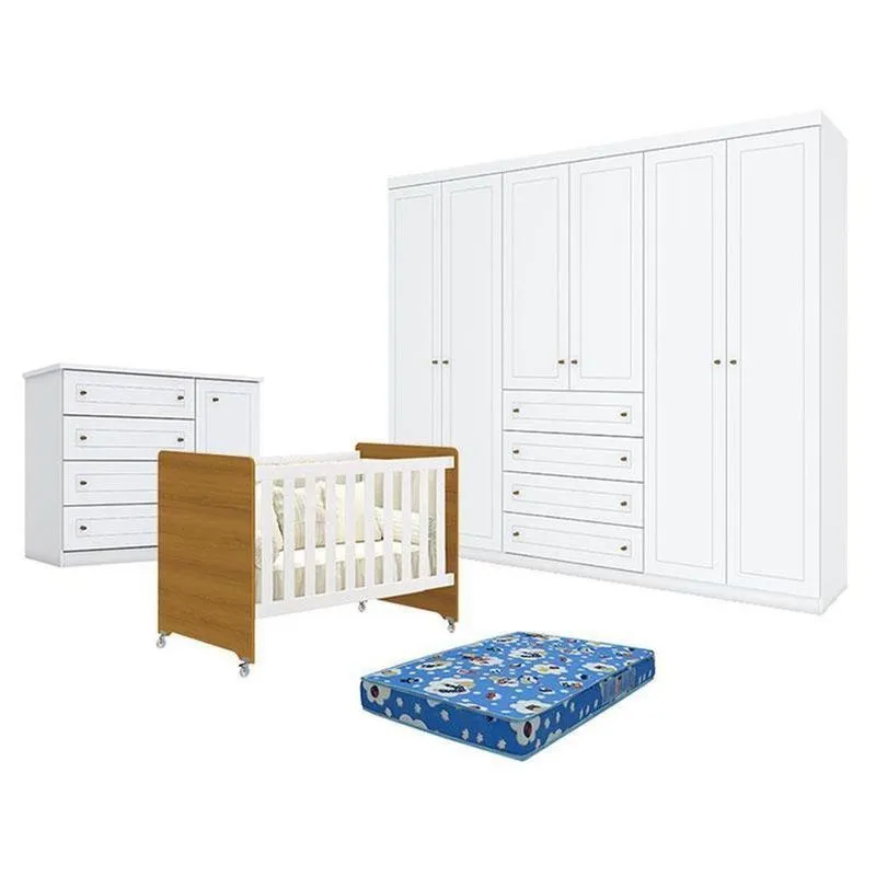 Quarto De Bebê Americano Evolution 4 Em 1 6 Portas Mdf-mdp Branco Móveis Henn