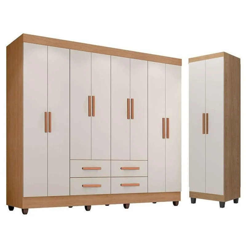 Guarda Roupa Casal Porto 8 Portas E Armário Multiuso Lite
