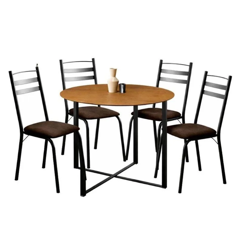 Mesa De Jantar Renata 100 Cm Tampo Redondo Preto Ype Com 4 Cadeiras 061 Preto Madeira Imbuia -artefamol