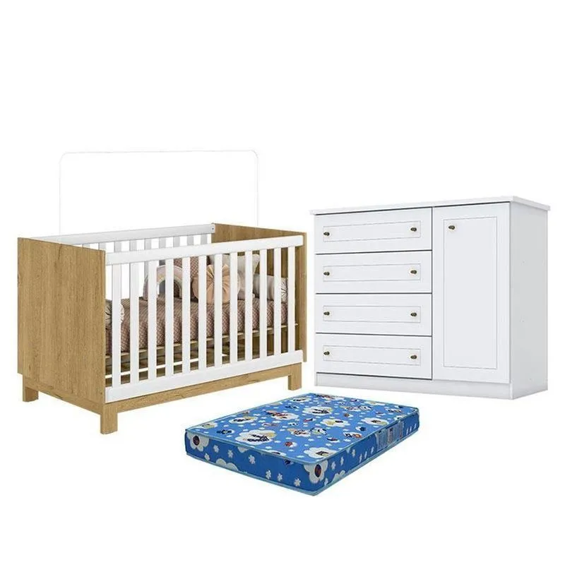 Kit Berço Americano Mini Cama Q Encanto Slim MDP Colchão Incluso Branco Qmovi