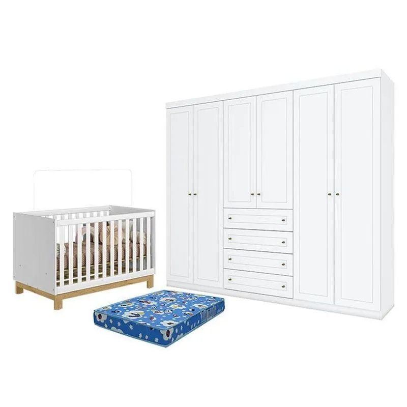 Kit Berço Americano Mini Cama Q Encanto Slim MDP Colchão Incluso Branco Qmovi