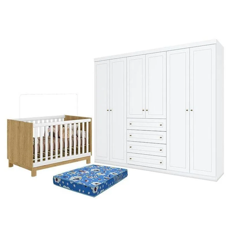 Kit Berço Americano Mini Cama Q Encanto Slim Mdp Freijó E Branco Qmovi