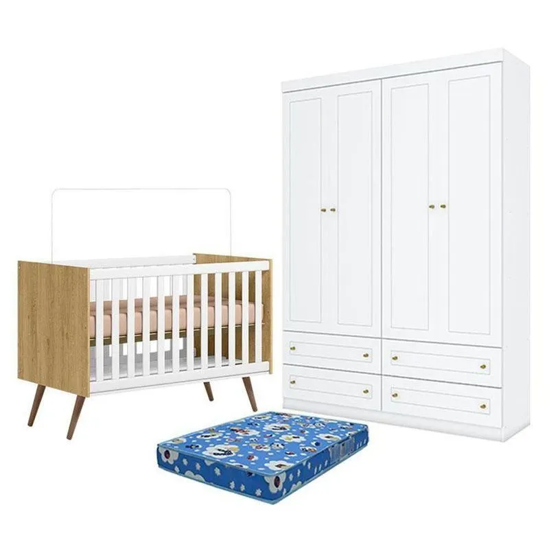 Conjunto Infantil Berço Q Encanto 3820 4 Portas 4 Gavetas MDF Branco Qmovi