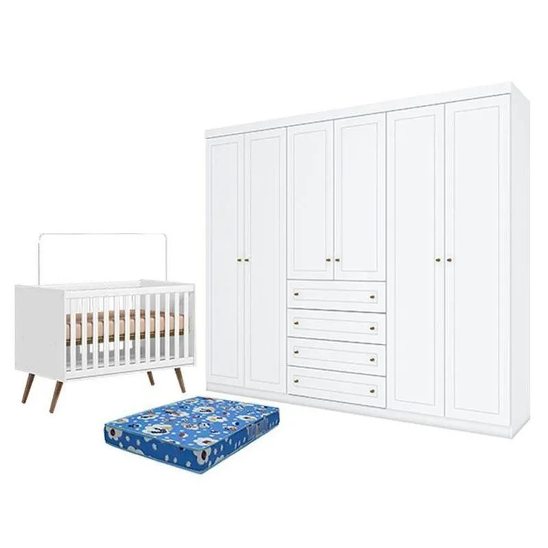 Berço Americano Q Encanto 3820 Retrô Mdp Colchão Incluso Branco Qmovi
