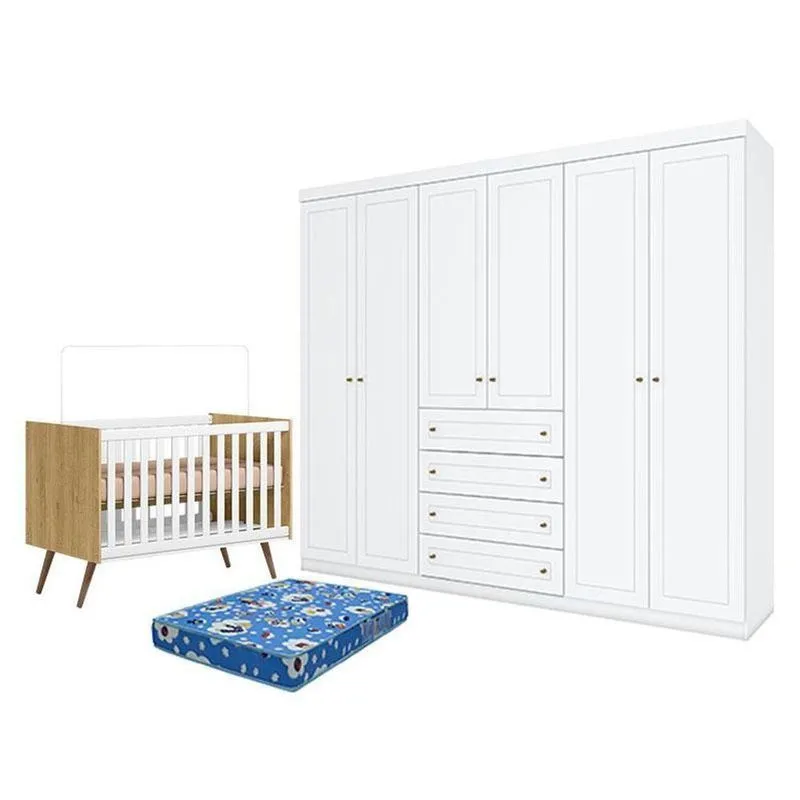 Berço Americano Q Encanto 3820 Retrô MDF Freijó E Branco Qmovi
