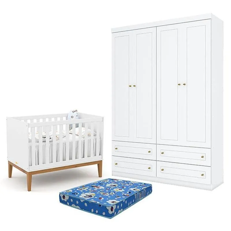 Kit Berço Americano Unique Mdf Colchão Incluso Branco Matic Móveis