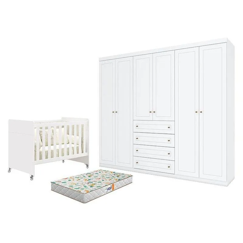 Berço Americano Evolution 4 Em 1 Com Guarda Roupa E Colchão Branco Móveis Henn