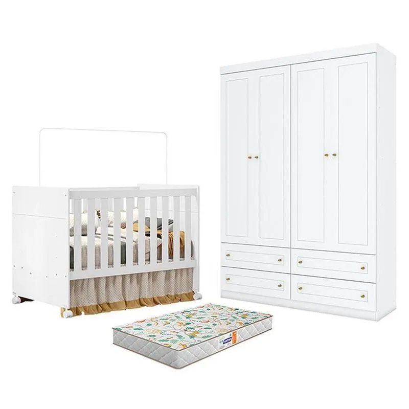 Berço Americano Katatau MDF com Colchão Branco Acetinado Móveis Henn