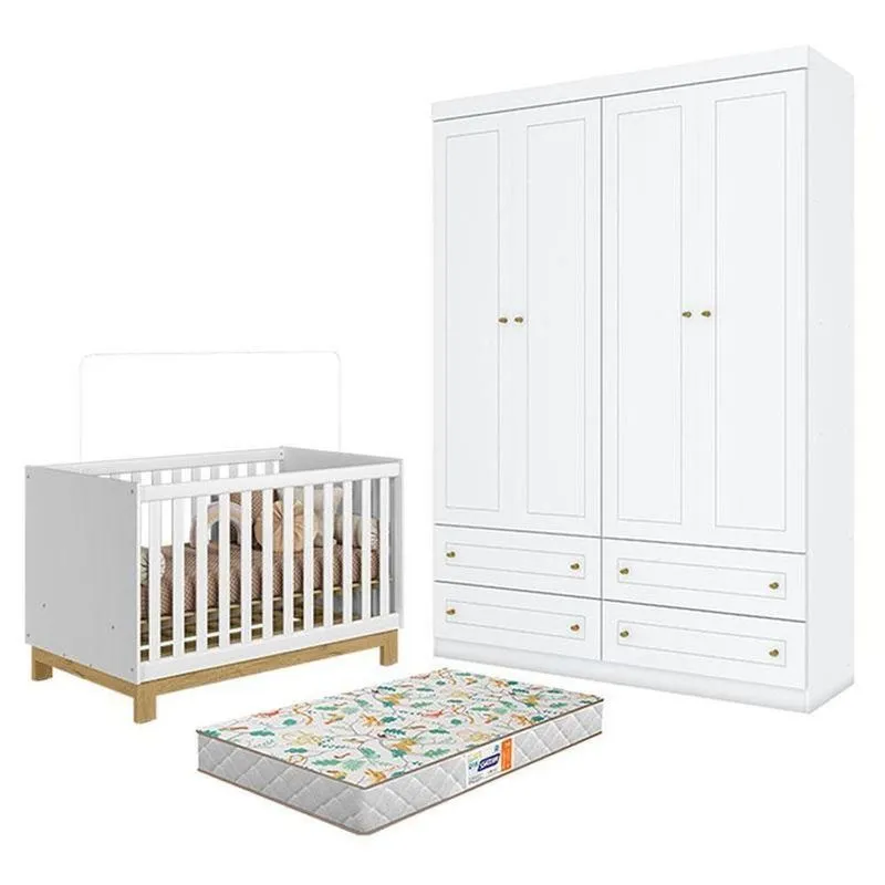 Conjunto Berço Americano Mini Cama Q Encanto Slim Mdp Com Colchão Branco Acetinado Qmovi
