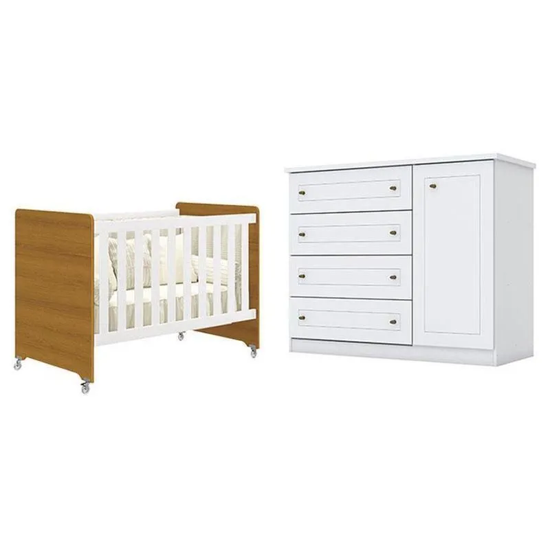 Berço Americano Evolution 4 Em 1 Branco Acetinado Savana Reller E Cômoda Americano Branco Hp - Henn