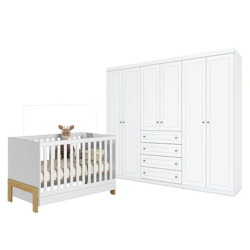 Berço Americano Mini Cama Fantasia Branco Acetinado - Qmovieguarda Roupa Casal Americano 6 Portas Branco Hp - Henn