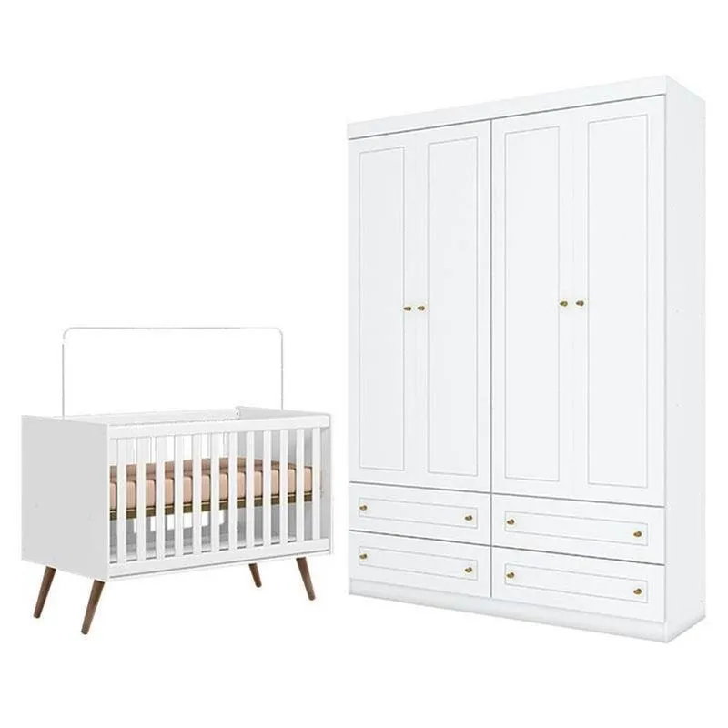 Conjunto Berço Americano Q Encanto 3820 Retrô MDF Branco Acetinado Qmovi