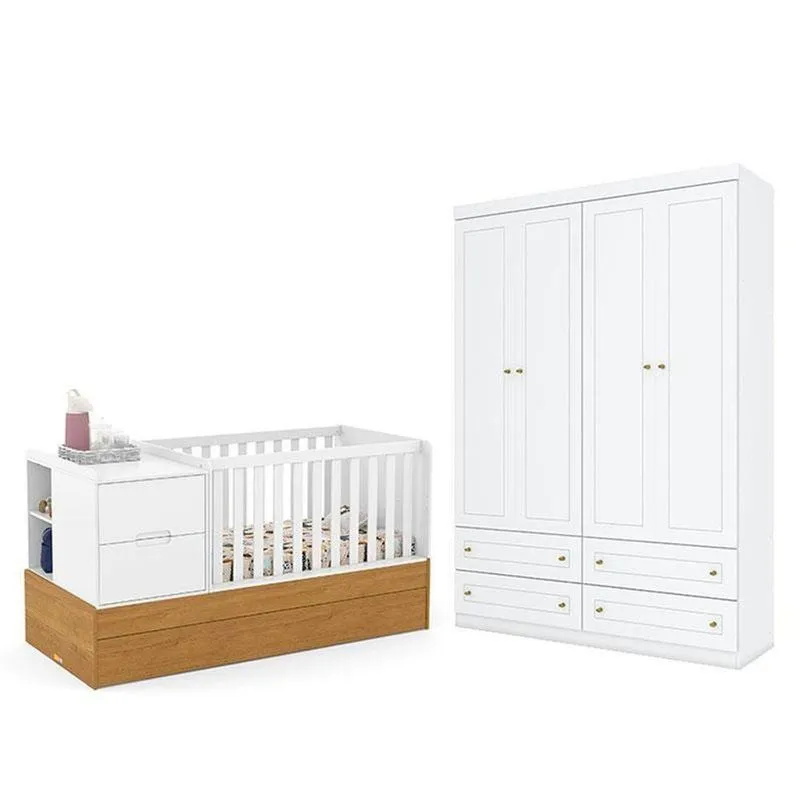 Berço Americano Multifuncional Formare Branco Freijó - Maticeguarda Roupa Infantil Americano 4 Porta Branco Hp- Henn