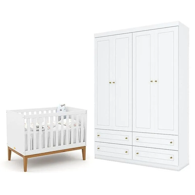 Berço Americano Unique Branco Soft Eco Wood - Matice Guarda Roupa Infantil Americano 4 Porta Branco Hp - Henn