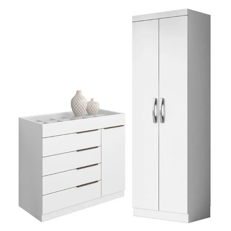 Cômoda Sapateira Sevilha 2004147 E Armário Multiuso New 2000192 Branco Tx - Aramóveis