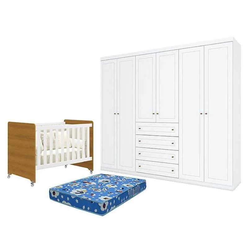 Berço Americano Evolution 4 Em 1 MDF Colchão Incluso Branco Móveis Henn