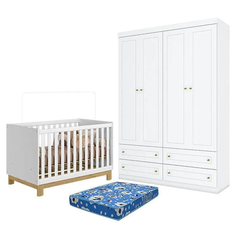 Kit Berço Americano Mini Cama Q Encanto Slim Mdp Branco Qmovi
