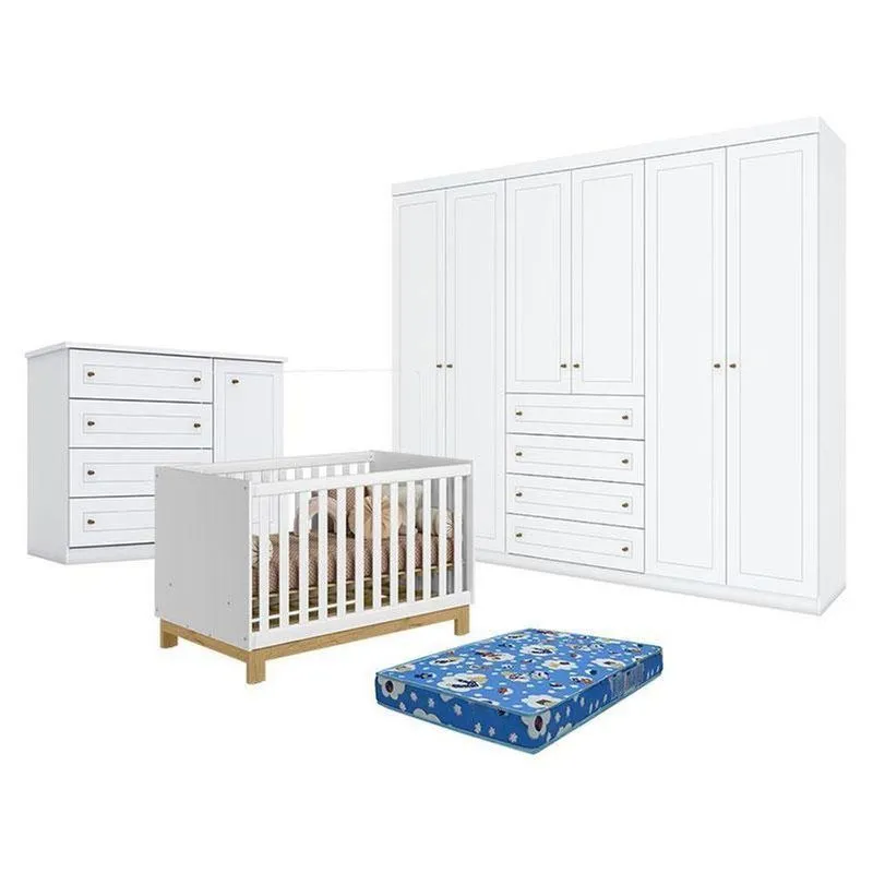 Berço Americano Mini Cama Q Encanto Slim MDP Colchão Incluso Branco Qmovi