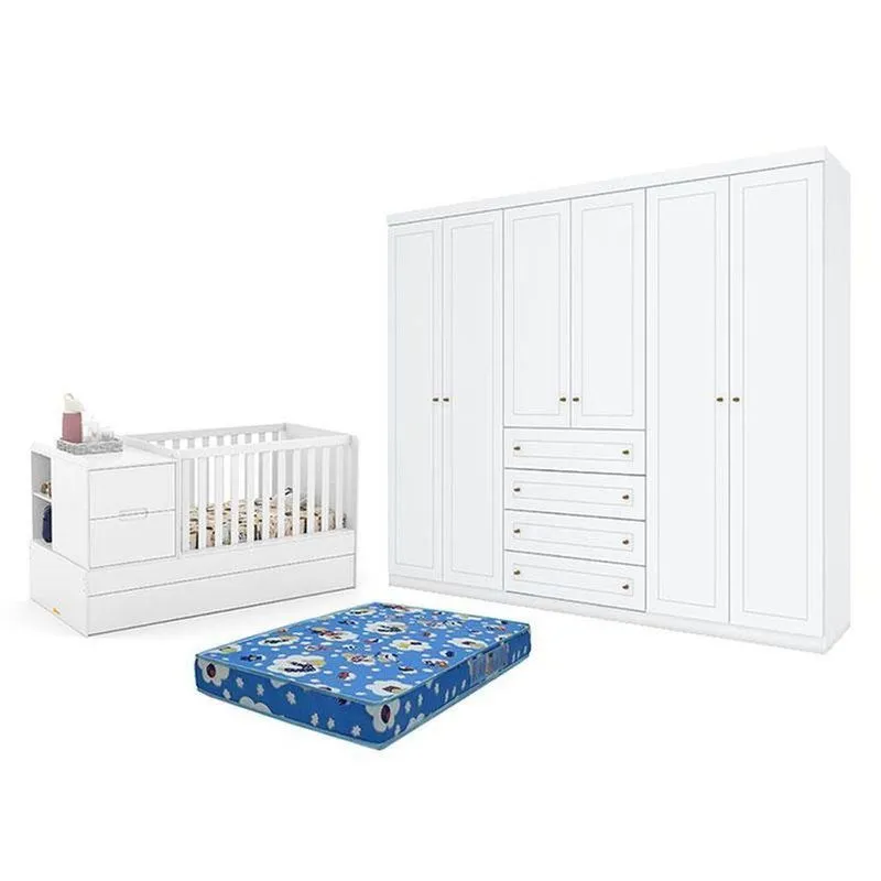 Berço Multifuncional Formare MDF Colchão Incluso Branco Matic Móveis