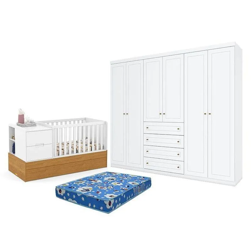 Berço Multifuncional Formare MDF Colchão Incluso Branco Matic Móveis