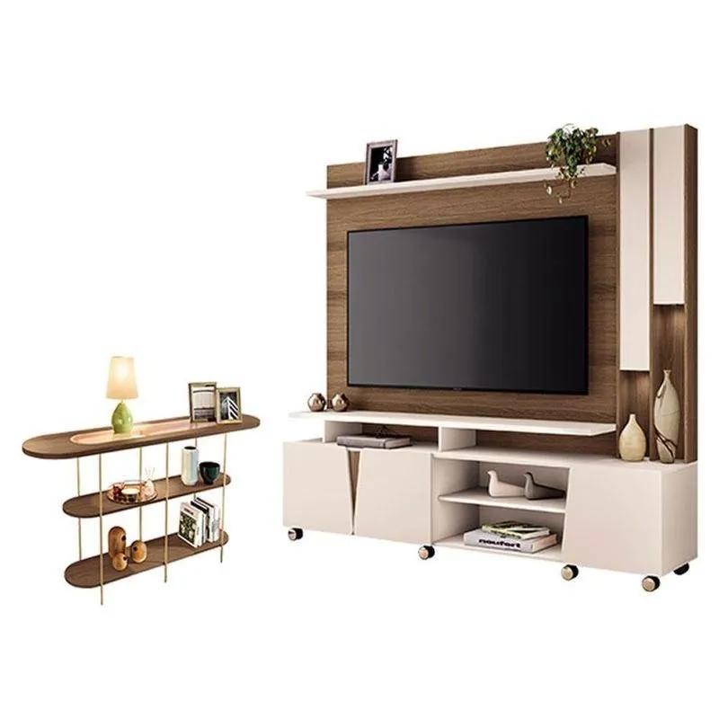 Estante Home Theater Virtus Castanho Off White Com Aparador Infinity Castanho - Hb Móveis