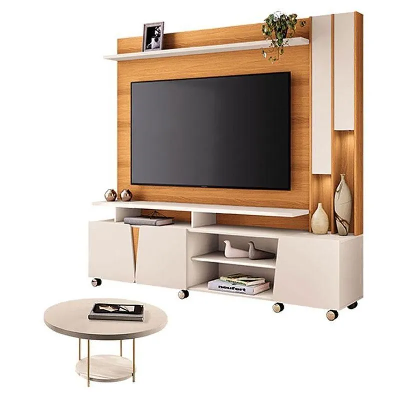 Estante Home Theater Virtus Cinamomo Off White Com Mesa De Centro Sky Off White - Hb Móveis
