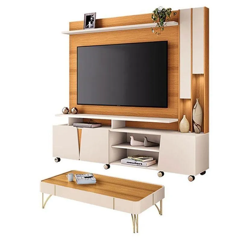 Estante Home Theater Virtus Cinamomo Off White Com Mesa De Centro Cadenza Off White Cinamomo - Hb Móveis