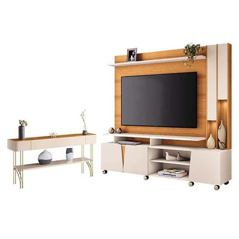 Estante Home Theater Virtus Cinamomo Off White Com Aparador Vivant Off White Cinamomo - Hb Móveis