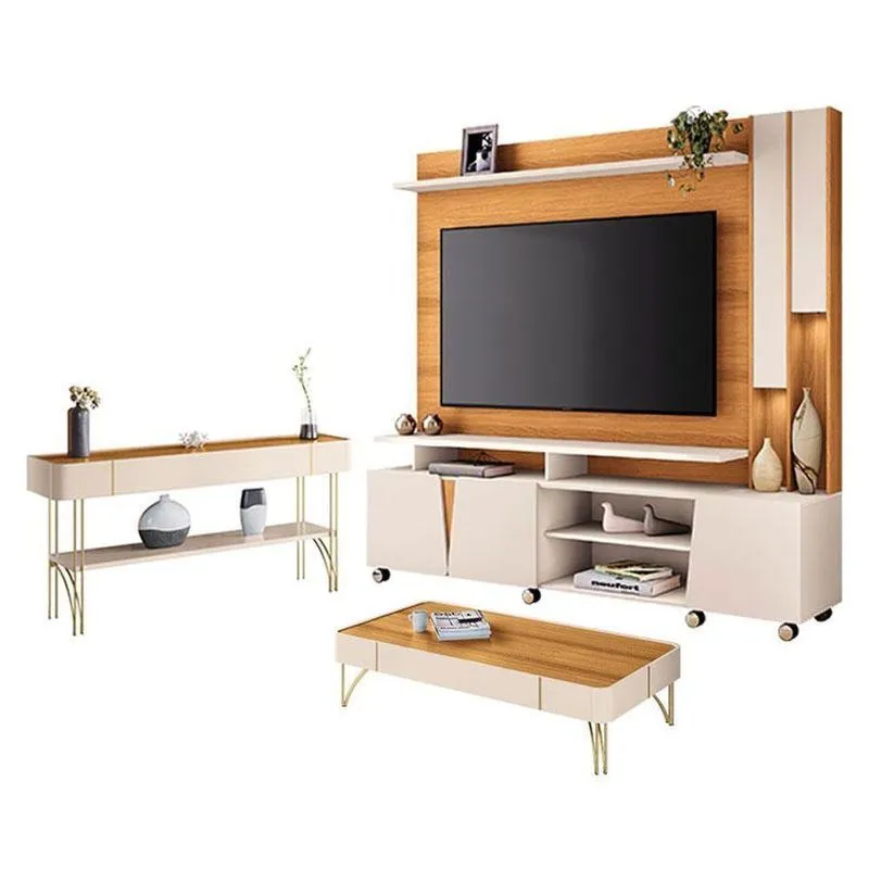 Estante Home Theater Virtus Cinamomo Off White E Mesa De Centro Cadenza E Aparador Vivant Off White Cinamomo - Hb Móveis