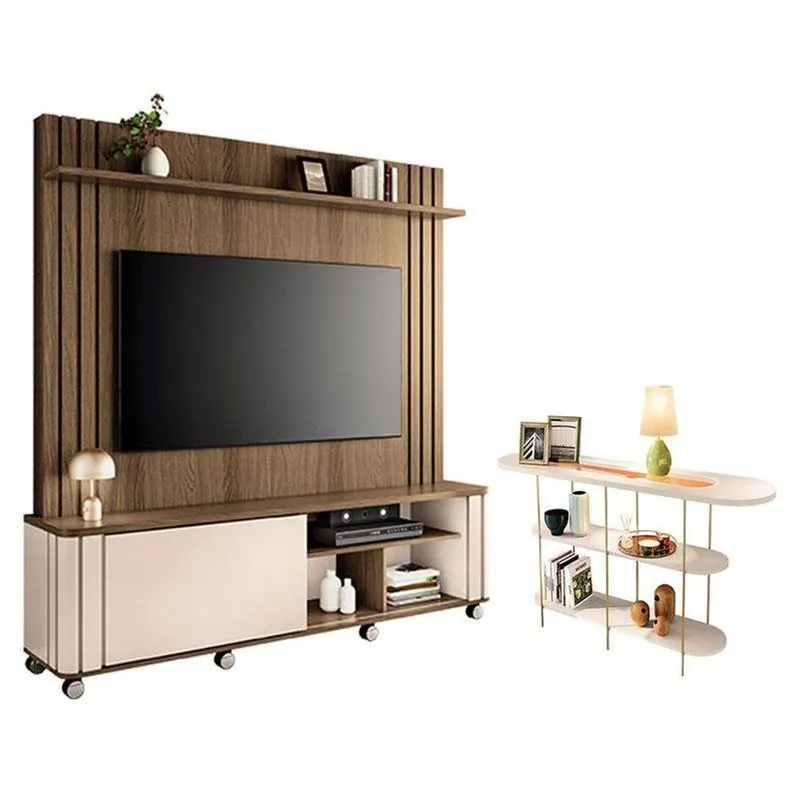 Estante Home Theater Trinus Castanho Off White Com Aparador Infinity Off White - Hb Móveis