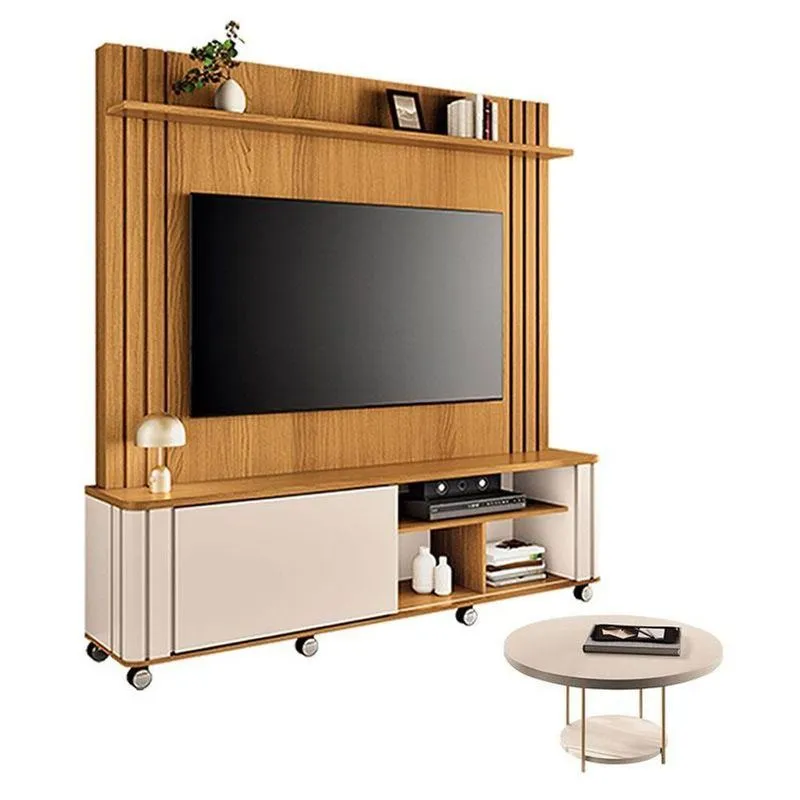 Estante Home Theater Trinus Cinamomo Off White Com Mesa De Centro Sky Off White - Hb Móveis