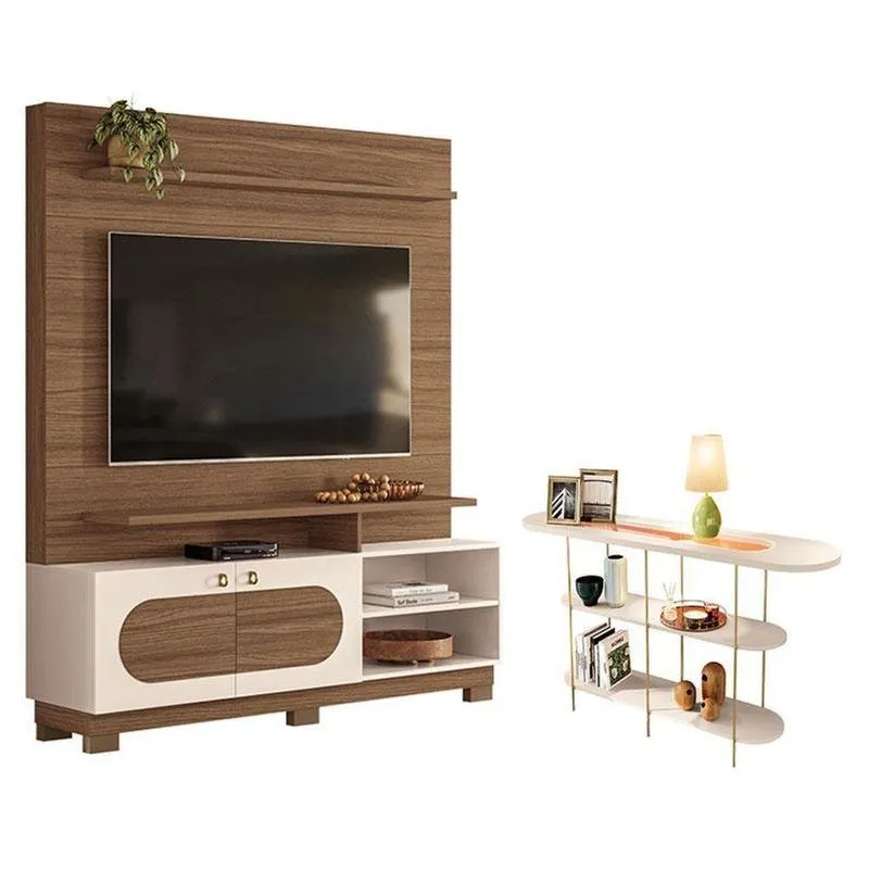 Estante Home Theater Axis Castanho Off White Com Aparador Infinity Off White - Hb Móveis