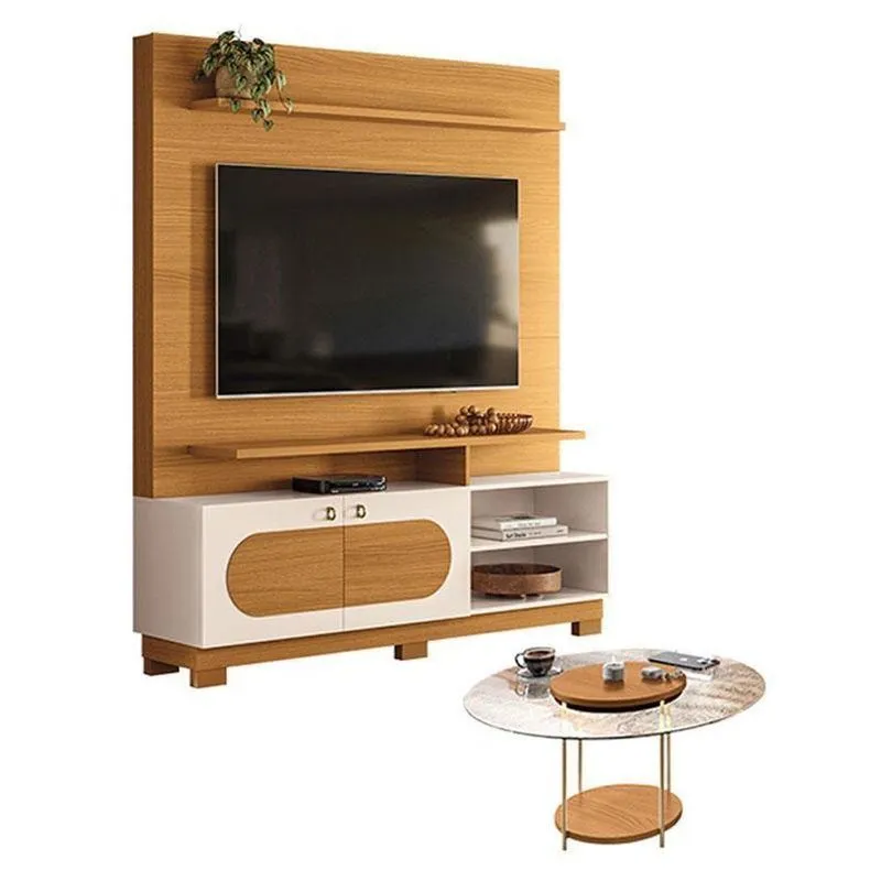 Estante Home Theater Axis Cinamomo Off White Com Mesa De Centrocom Tampo De Vidro Cinamomo-hb Móveis