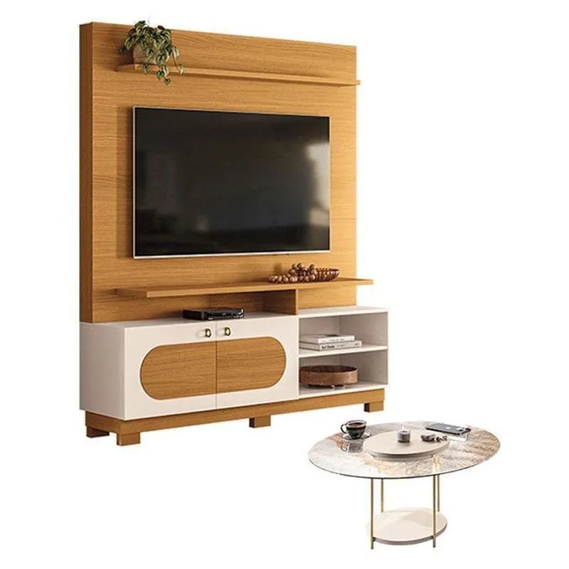 Estante Home Theater Cinamomo Off White Com Mesa De Centrocom Tampo De Vidro Off White-hb Móveis