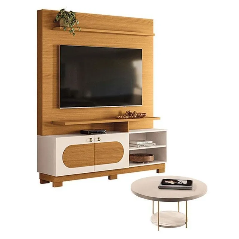 Estante Home Theater Axis Cinamomo Off White Com Mesa De Centro Sky Off White - Hb Móveis