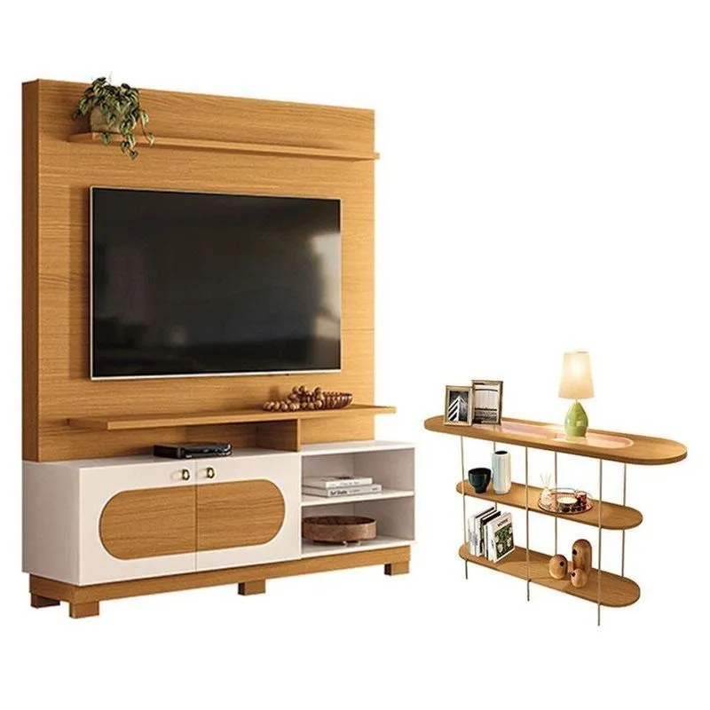 Estante Home Theater Axis Cinamomo Off White Com Aparador Infinity Cinamomo - Hb Móveis