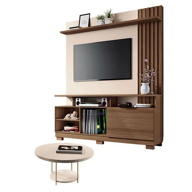 Estante Home Theater Artheo Castanho Off White Com Mesa De Centro Sky Off White - Hb Móveis