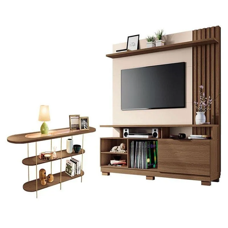 Estante Home Theater Artheo Castanho Off White Com Aparador Infinity Castanho - Hb Móveis