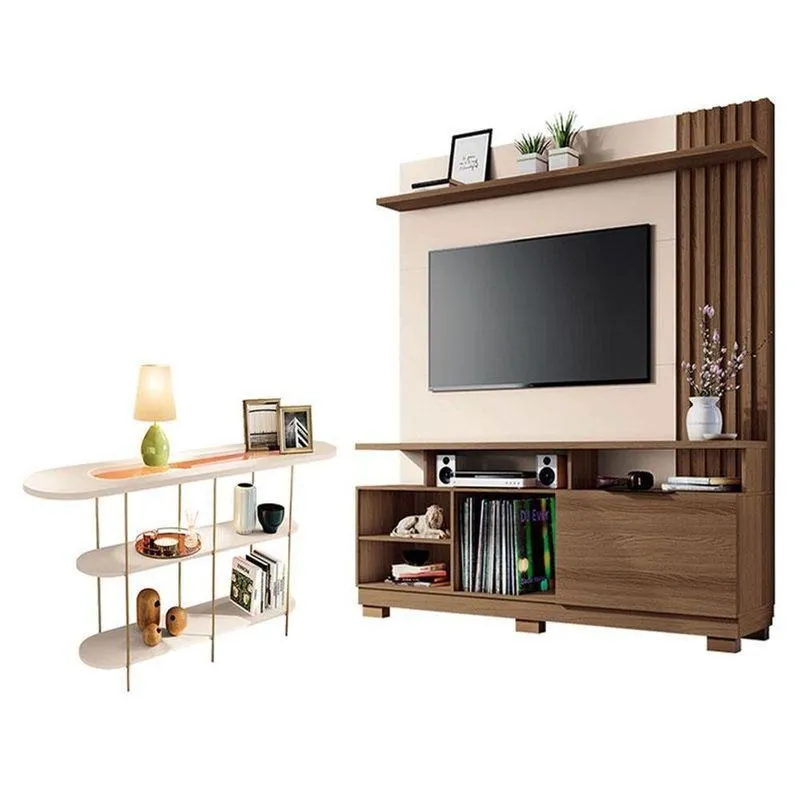 Estante Home Theater Artheo Castanho Off White Com Aparador Infinity Off White - Hb Móveis