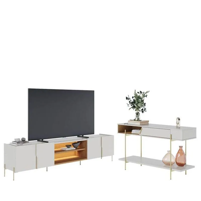 Rack Bancada Maggiore 2.4 Com Aparador Para Sala Sena Off White Matte Freijó - Colibri
