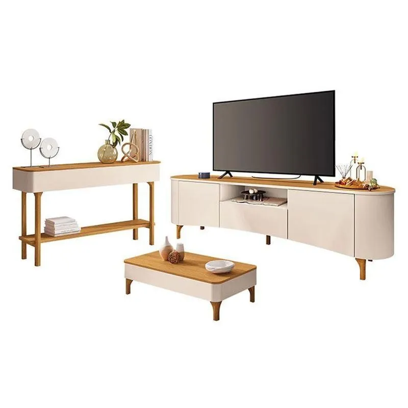 Rack Bancada Elara Com Mesa De Centro Liz E Aparador Fiero Off White Cinamomo - Hb Móveis
