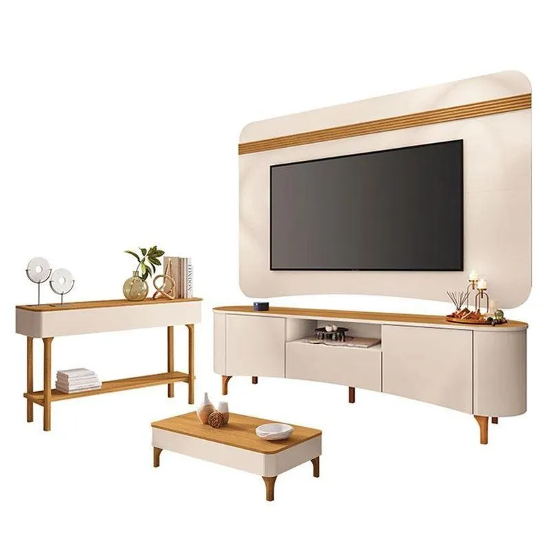 Rack Bancada Elara E Painel Armony Com Mesa De Centro Liz E Aparador Fiero Off White Cinamomo - Hb Móveis