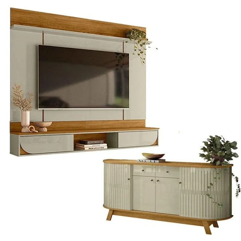 Painel Para Tv Aura Com Aparador Buffet Mônaco Cumaru Opala - Madetec
