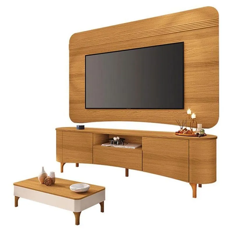 Rack Bancada Elara E Painel Armony Cinamomo Com Mesa De Centro Liz Off White Cinamomo - Hb Móveis